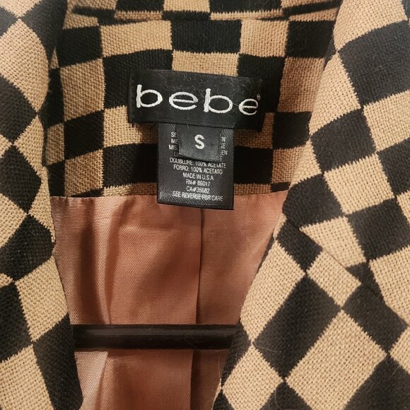 Bebe Wool Belted Trench Coat Checkered Print Fully Lined US Size S (SMALL) - Picture 2 of 8